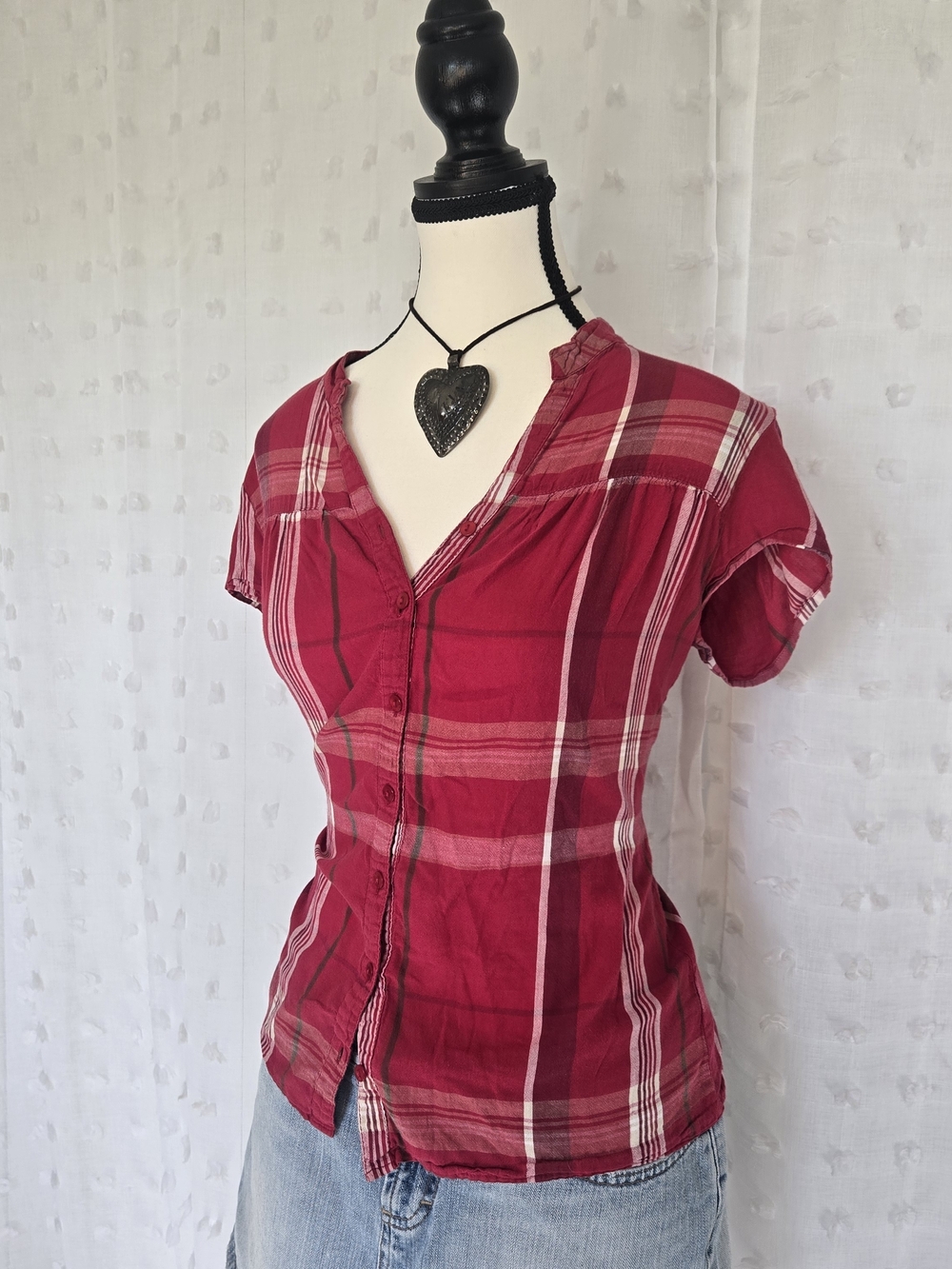 Y2K St. Johns Bay Women's Red Plaid Button-Front Top